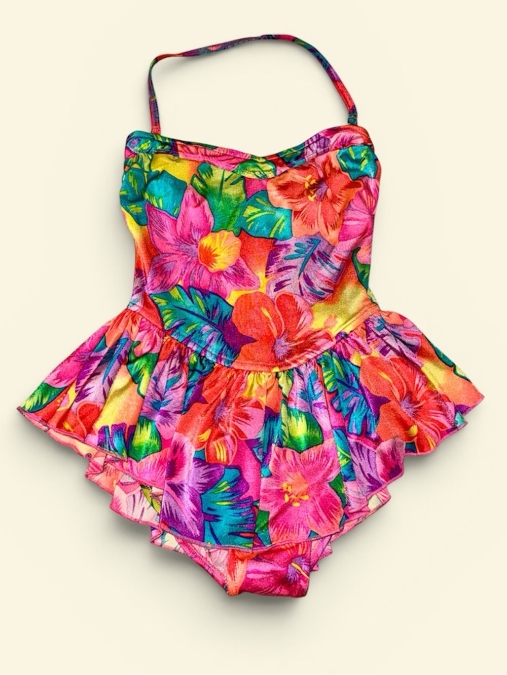 90s Vintage Retro Tropical Swim Floral One Piece Skirted Summer Vibes Medium